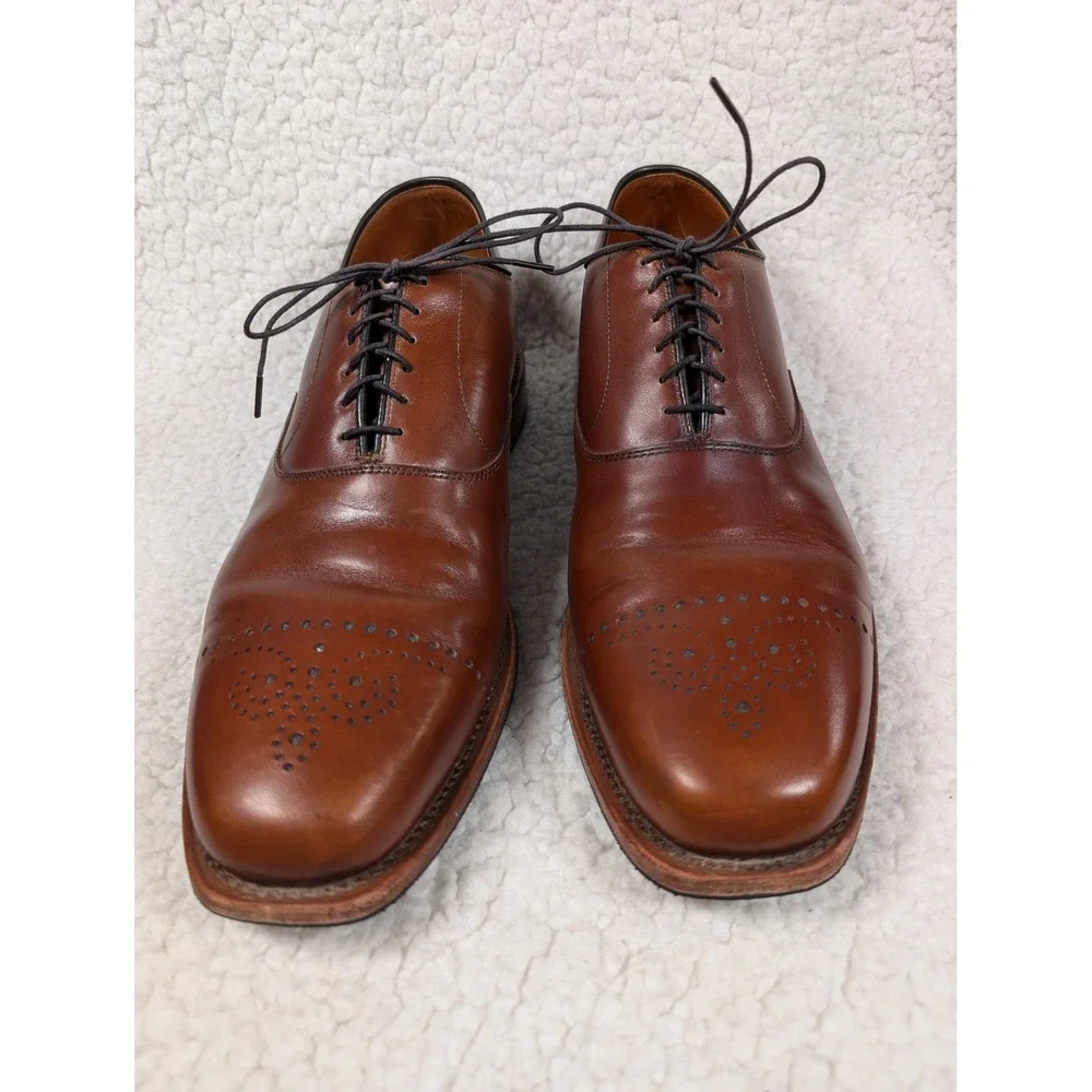 Allen Edmonds Dryden Brown Leather Medallion Cap Toe Oxford Shoes Mens 12 D 1842